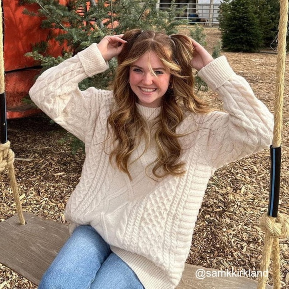 AELFRIC EDEN RETRO 90S Rory Gilmore CABLE KNIT SWEATER Cream XL